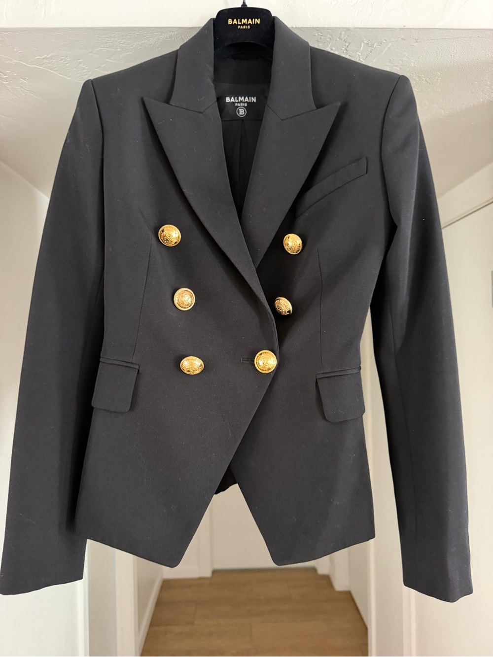 Balmain Black Double-Breasted Blazer with Gold Buttons